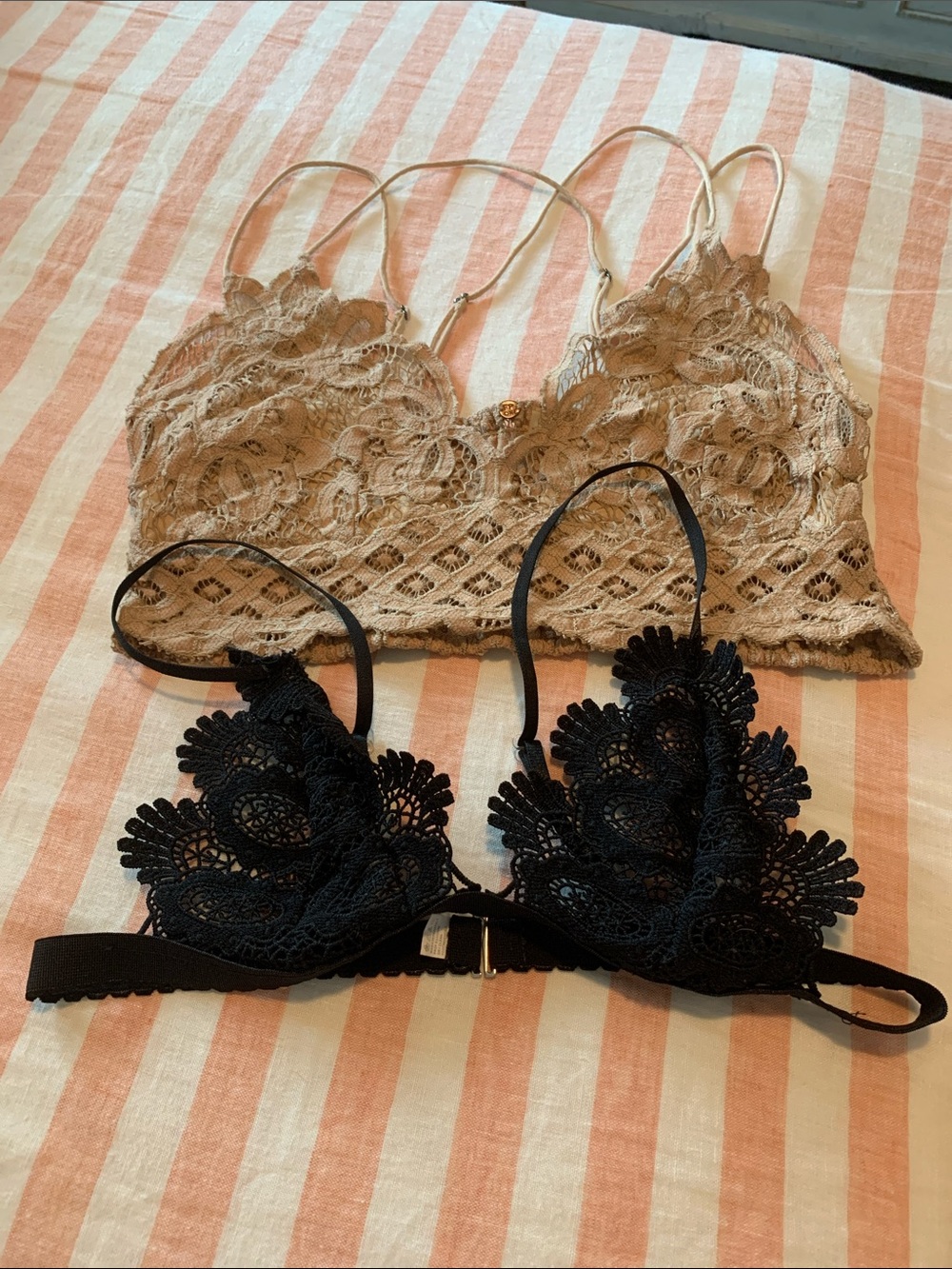 Vintage Free People Taupe Lace Cami & 1 Black Lace Bralette Size L